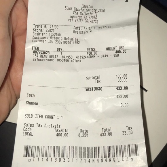 gucci belt receipt